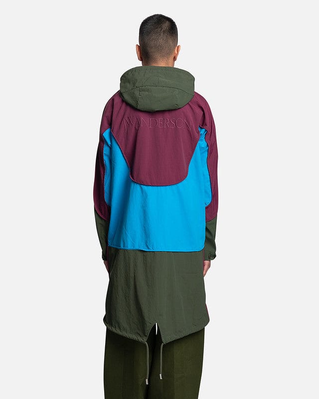 JW Anderson Men's Coat Long Color Block Parka in Bottle Green
