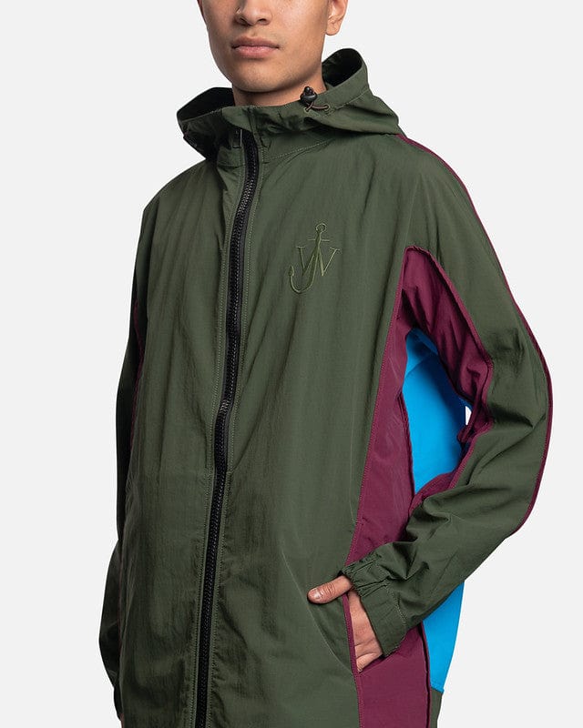 JW Anderson Men's Coat Long Color Block Parka in Bottle Green