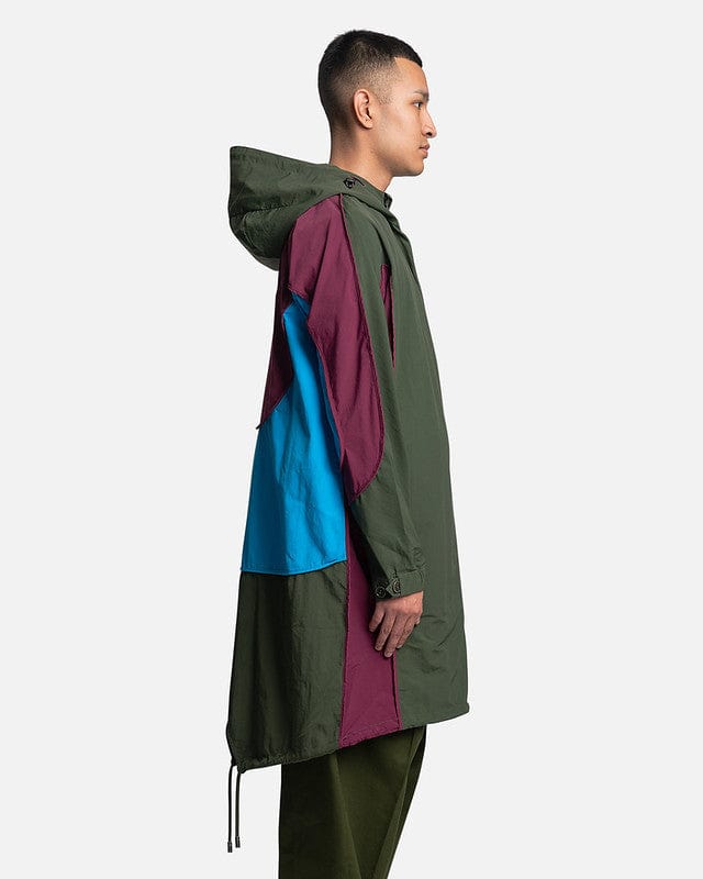 JW Anderson Men's Coat Long Color Block Parka in Bottle Green