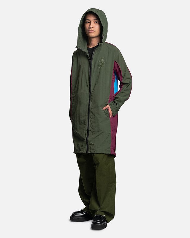 JW Anderson Men's Coat Long Color Block Parka in Bottle Green