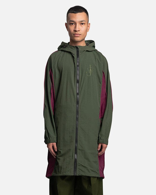 JW Anderson Men's Coat Long Color Block Parka in Bottle Green