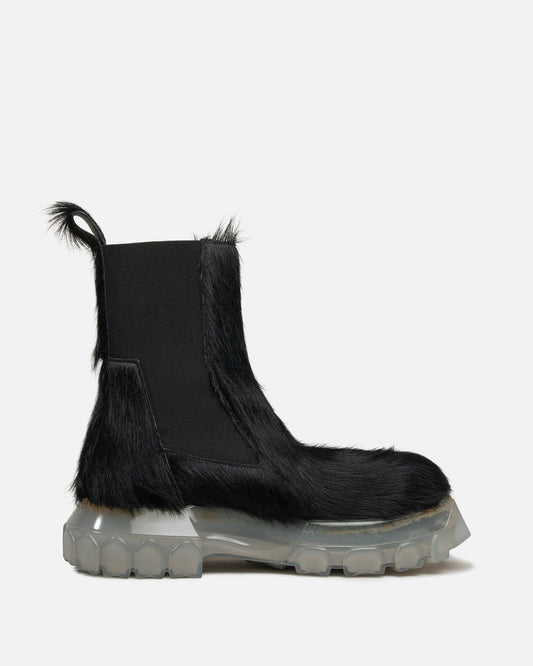 Rick Owens Men's Boots Long Hair Bozo Tractor Beatles in Black/Translucent