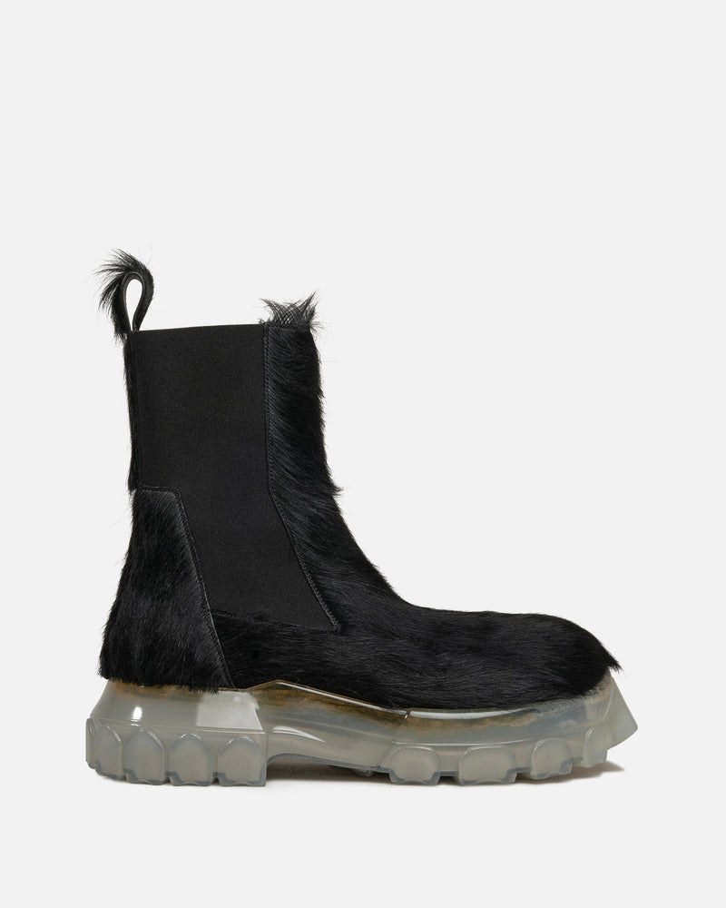 Rick Owens Men's Boots Long Hair Bozo Tractor Beatles in Black/Translucent