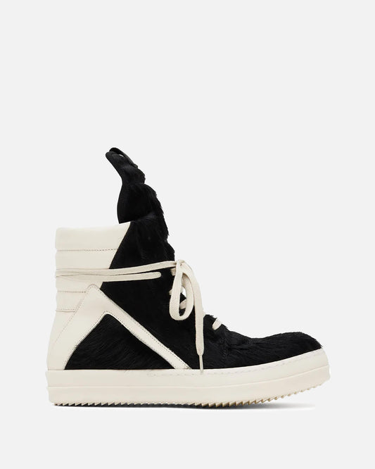 Rick Owens Men's Sneakers Long Hair Geobasket in Black