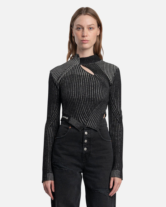Feng Chen Wang Women Tops Long Sleeve Ribbed Knit in Black