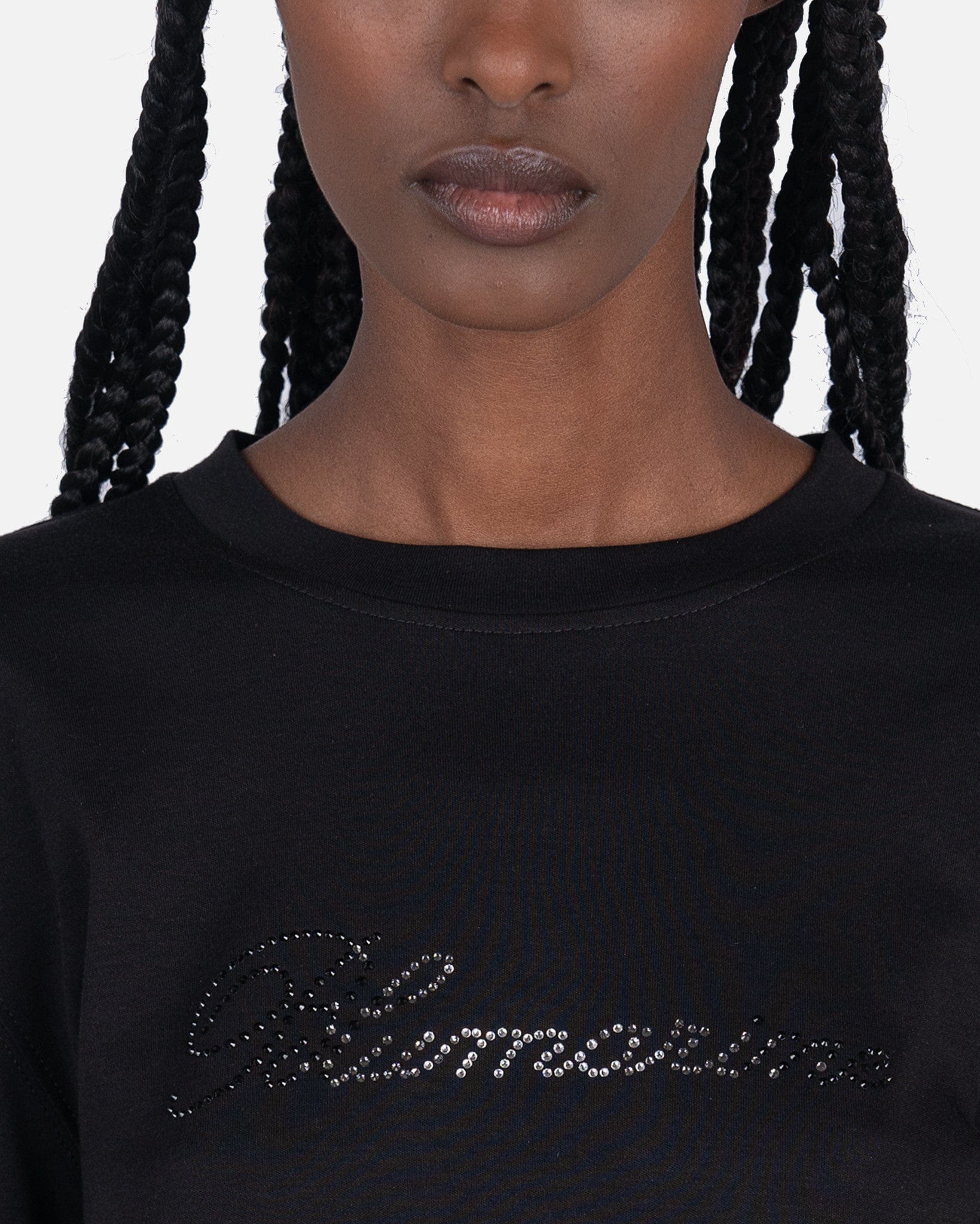 Blumarine Women T-Shirts Long Sleeve T-Shirt with Embroidery Rhinestone in Black