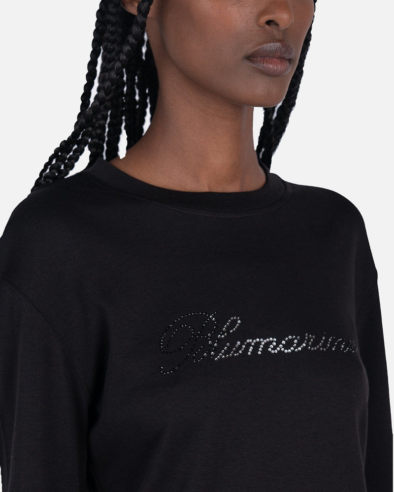 Blumarine Women T-Shirts Long Sleeve T-Shirt with Embroidery Rhinestone in Black
