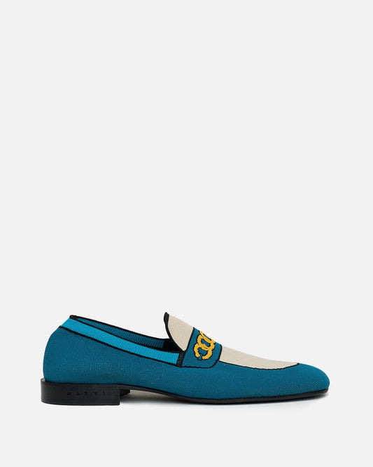 Marni Men's Shoes Loom Jacquard Knit Moccasin in Petrol