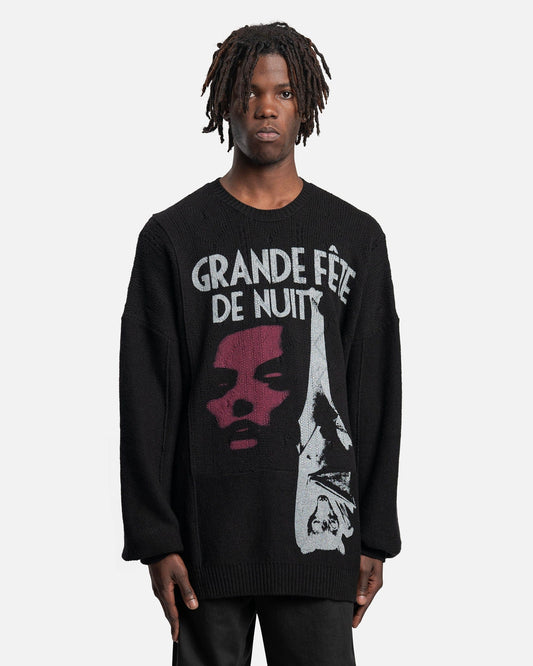 Raf Simons mens sweater Loose Fit Braid Relief Printed Sweater in Black
