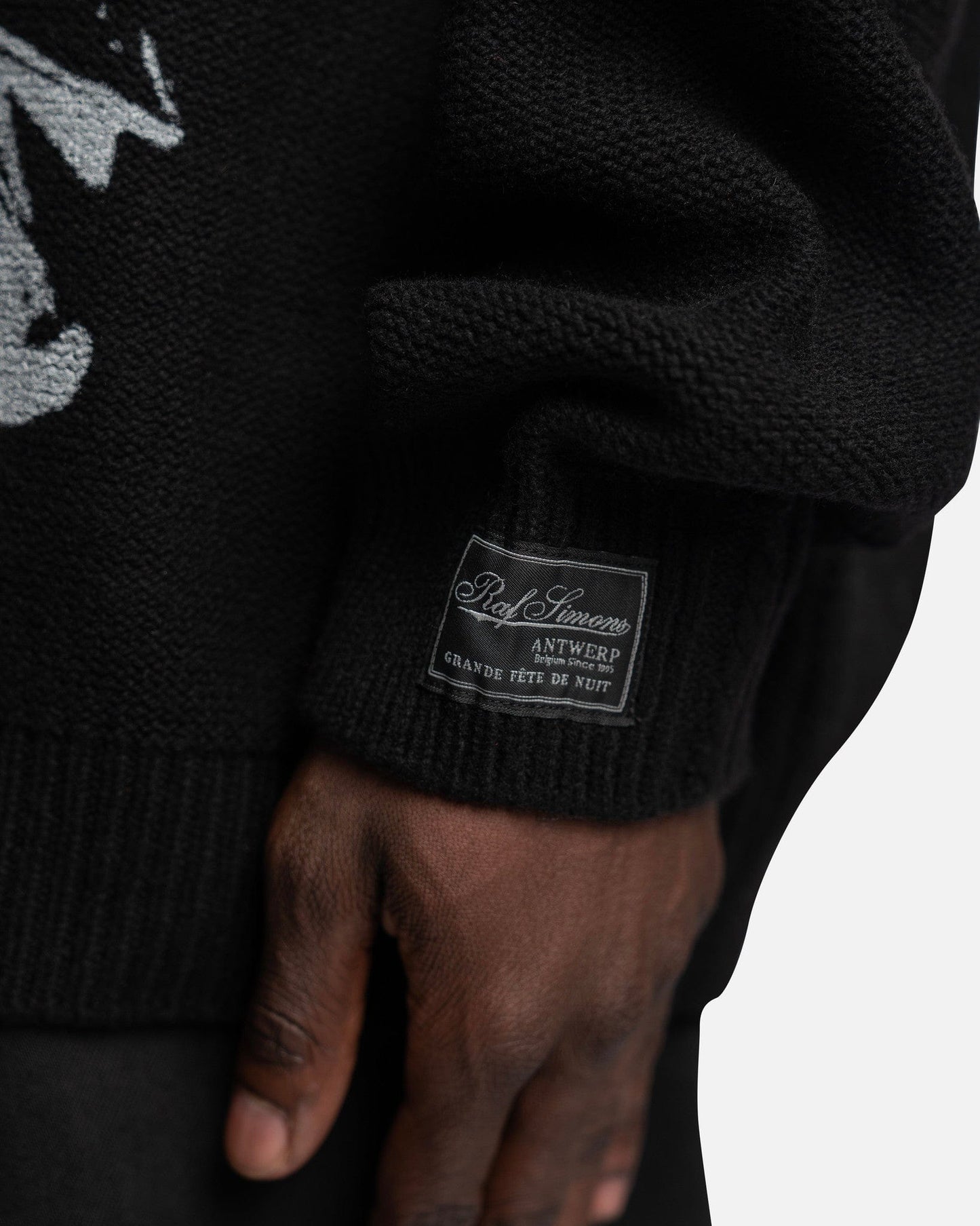 Raf Simons mens sweater Loose Fit Braid Relief Printed Sweater in Black