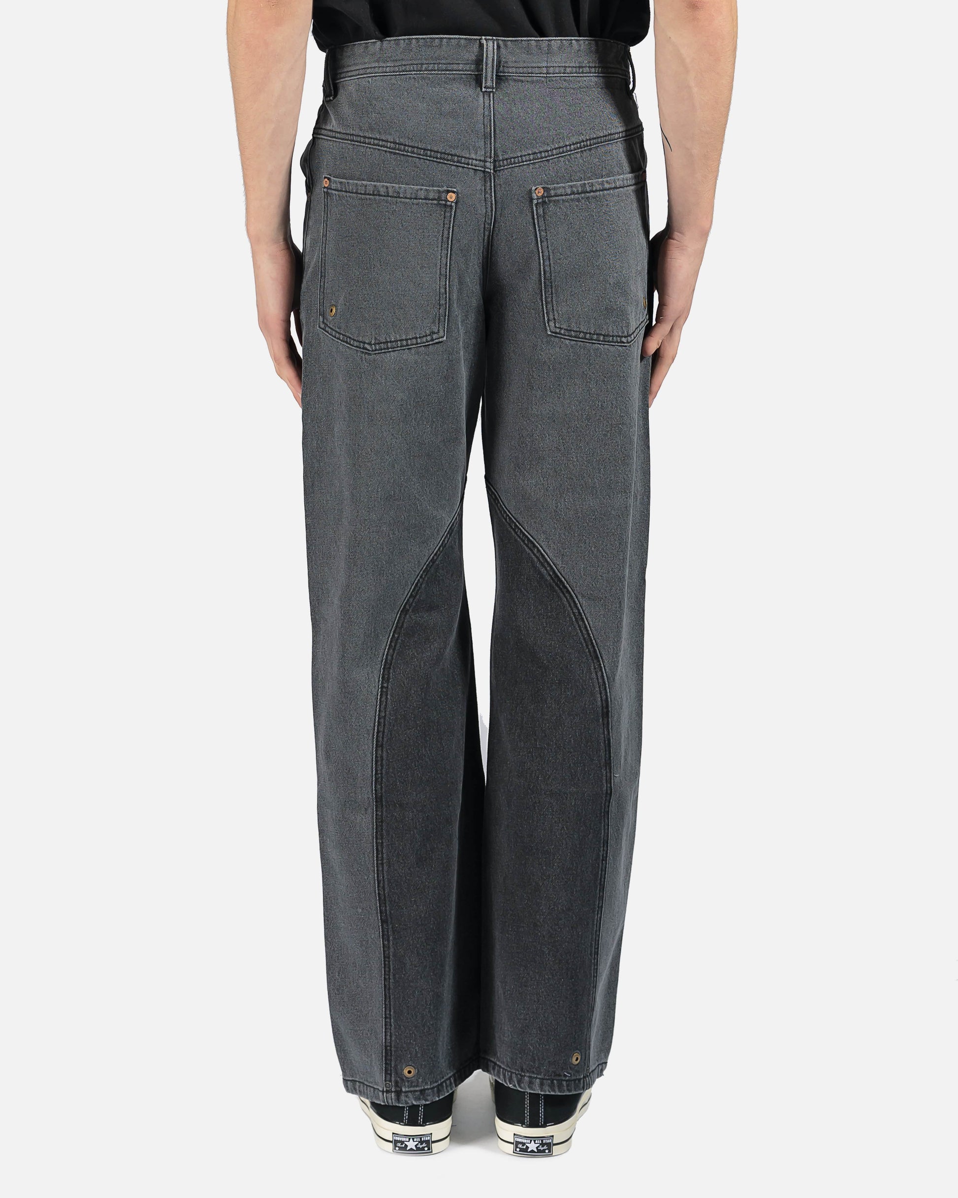 Andersson Bell Lucas Contrast Panel Wide Leg Jeans in Washed Black