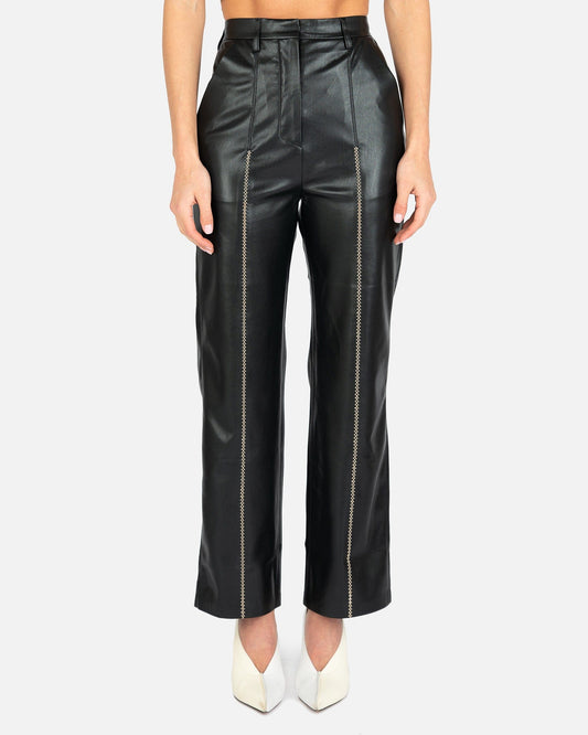 Nanushka Women Pants Lucee Vegan Leather Merrow-Stitch Straight Leg Trousers in Black