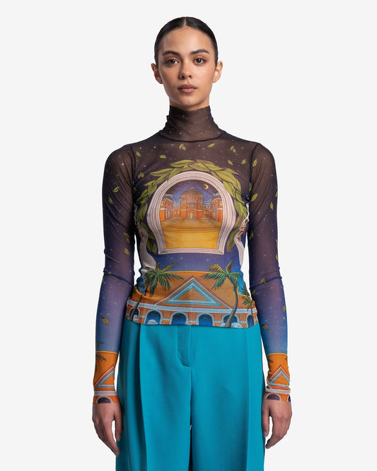 Casablanca Women Tops Maison D'été Printed Mesh Top in Multi