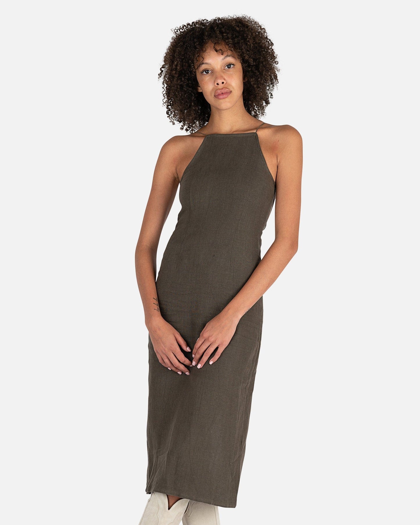 Maleek Spider Embroidery Midi Dress in Smoke Green