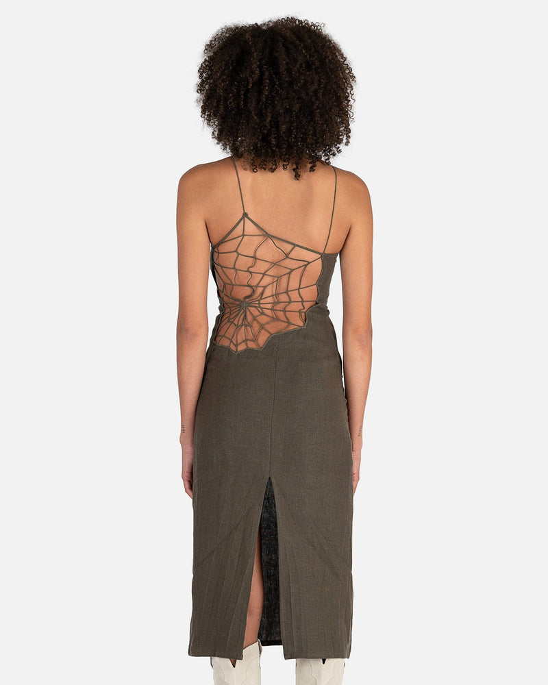 Maleek Spider Embroidery Midi Dress in Smoke Green SVRN Maleek Spider Embroidery Midi Dress in Smoke Green SVRN