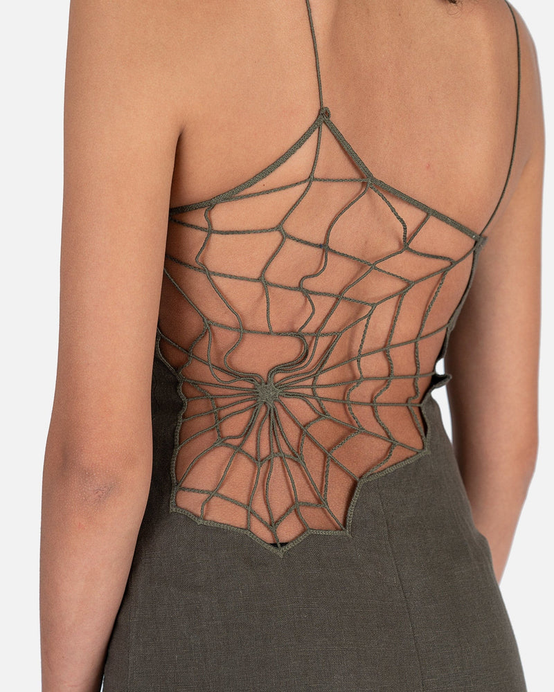 Maleek Spider Embroidery Midi Dress in Smoke Green – SVRN Maleek Spider Embroidery Midi Dress in Smoke Green – SVRN