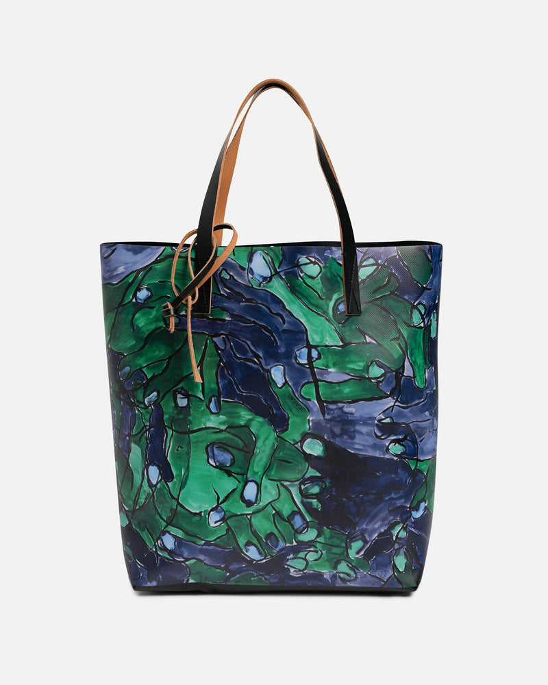 Marni Men's Bags Mani Print Tribeca Shopping Bag in Green/Blue