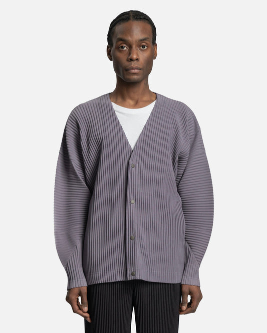 Homme Plissé Issey Miyake Men's Sweater MC February Cardigan in Purple Gray
