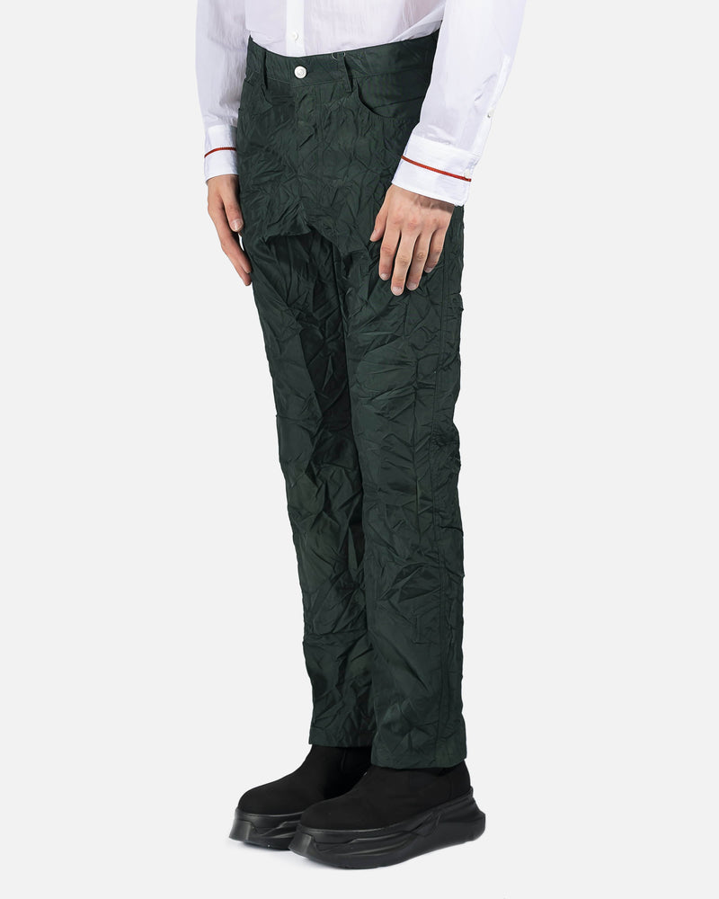 KANGHYUK Men's Pants Metallic Airbag Trousers in Dark Green