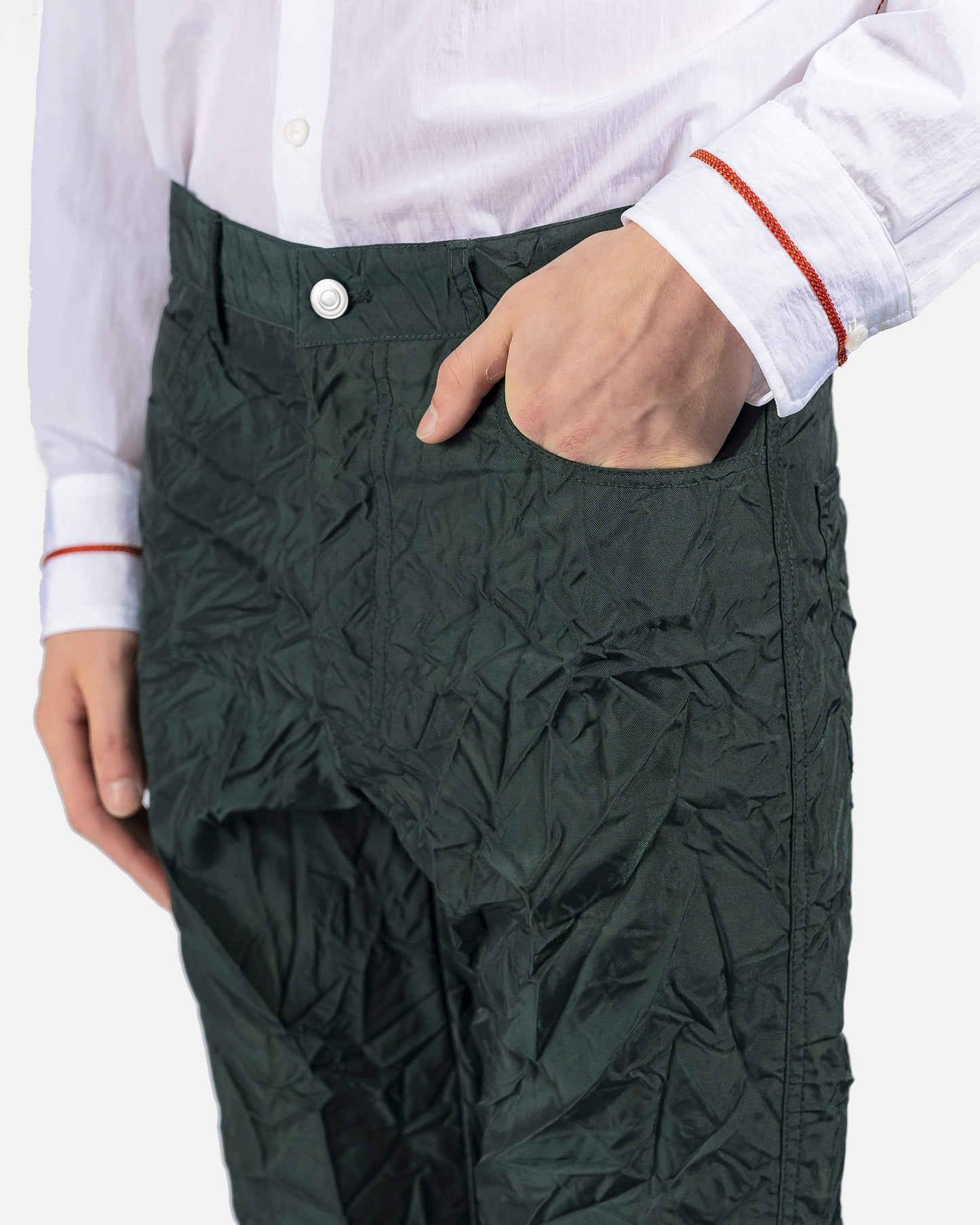 KANGHYUK Men's Pants Metallic Airbag Trousers in Dark Green