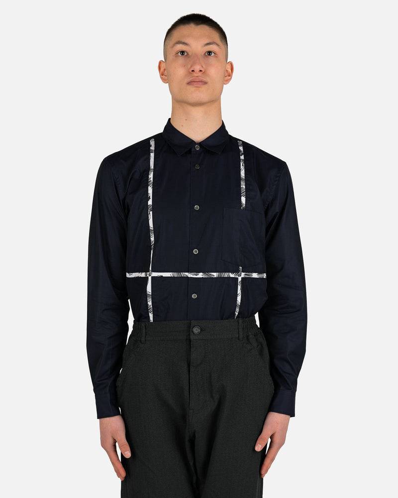 Comme des Garcons Homme Deux Men's Shirts Mickey Mouse Paneled Button-Up in Navy