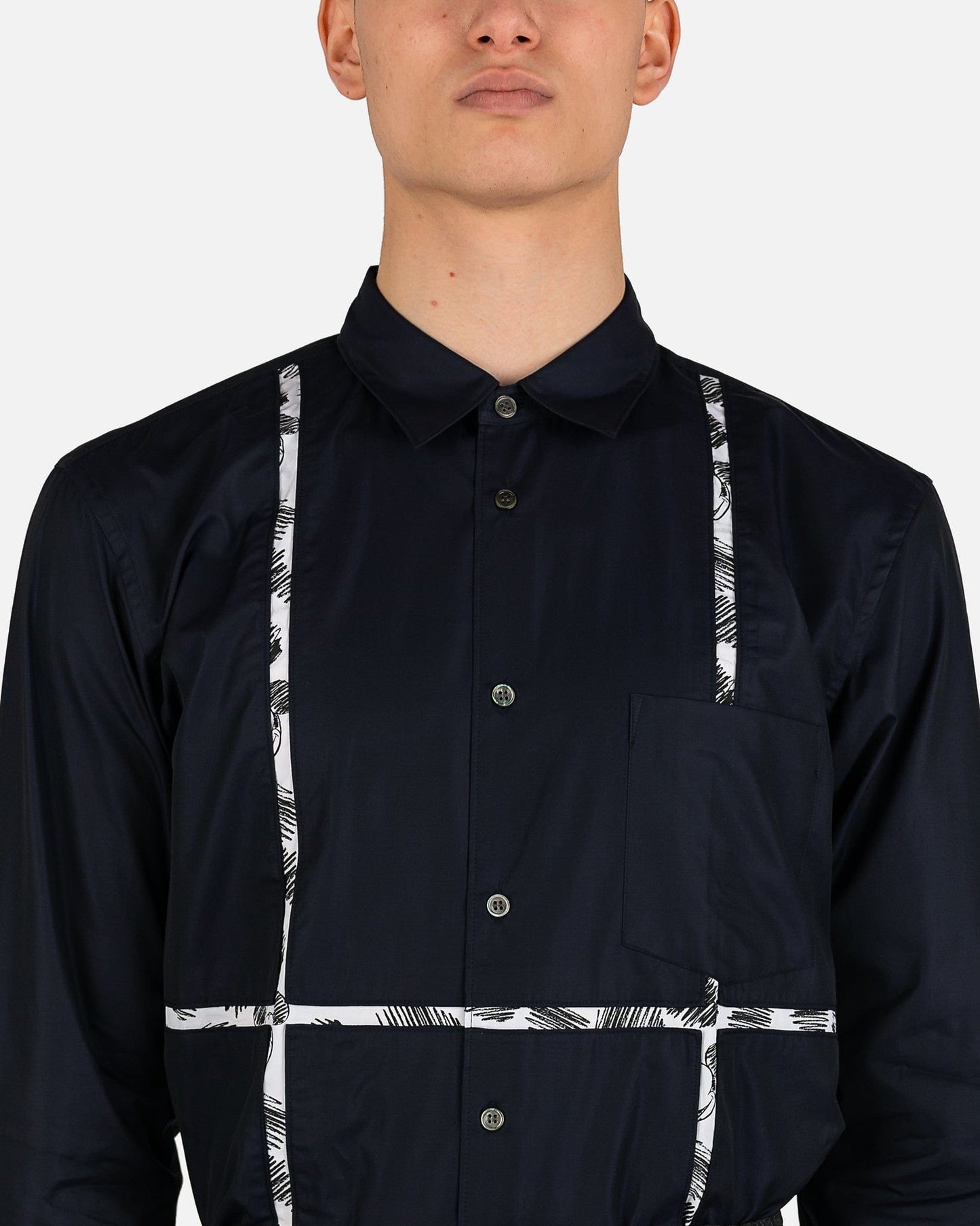 Comme des Garcons Homme Deux Men's Shirts Mickey Mouse Paneled Button-Up in Navy