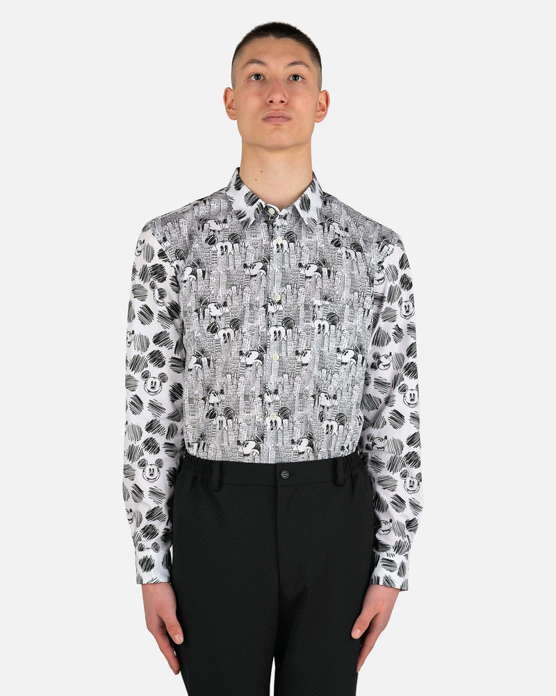 Comme des Garcons Homme Deux Men's Shirts Mickey Mouse Print Shirt in White/Black