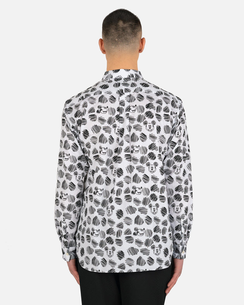 Comme des Garcons Homme Deux Men's Shirts Mickey Mouse Print Shirt in White/Black
