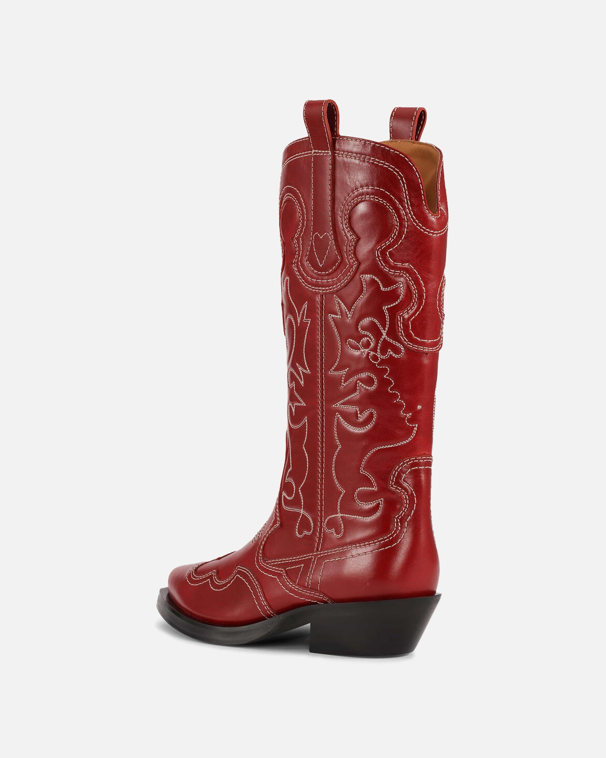Ganni Women Boots Mid Shaft Embroidered Western Boot in Barbados Cherry