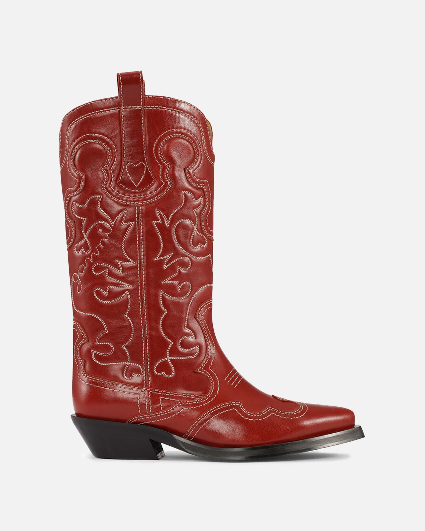 Ganni Women Boots Mid Shaft Embroidered Western Boot in Barbados Cherry