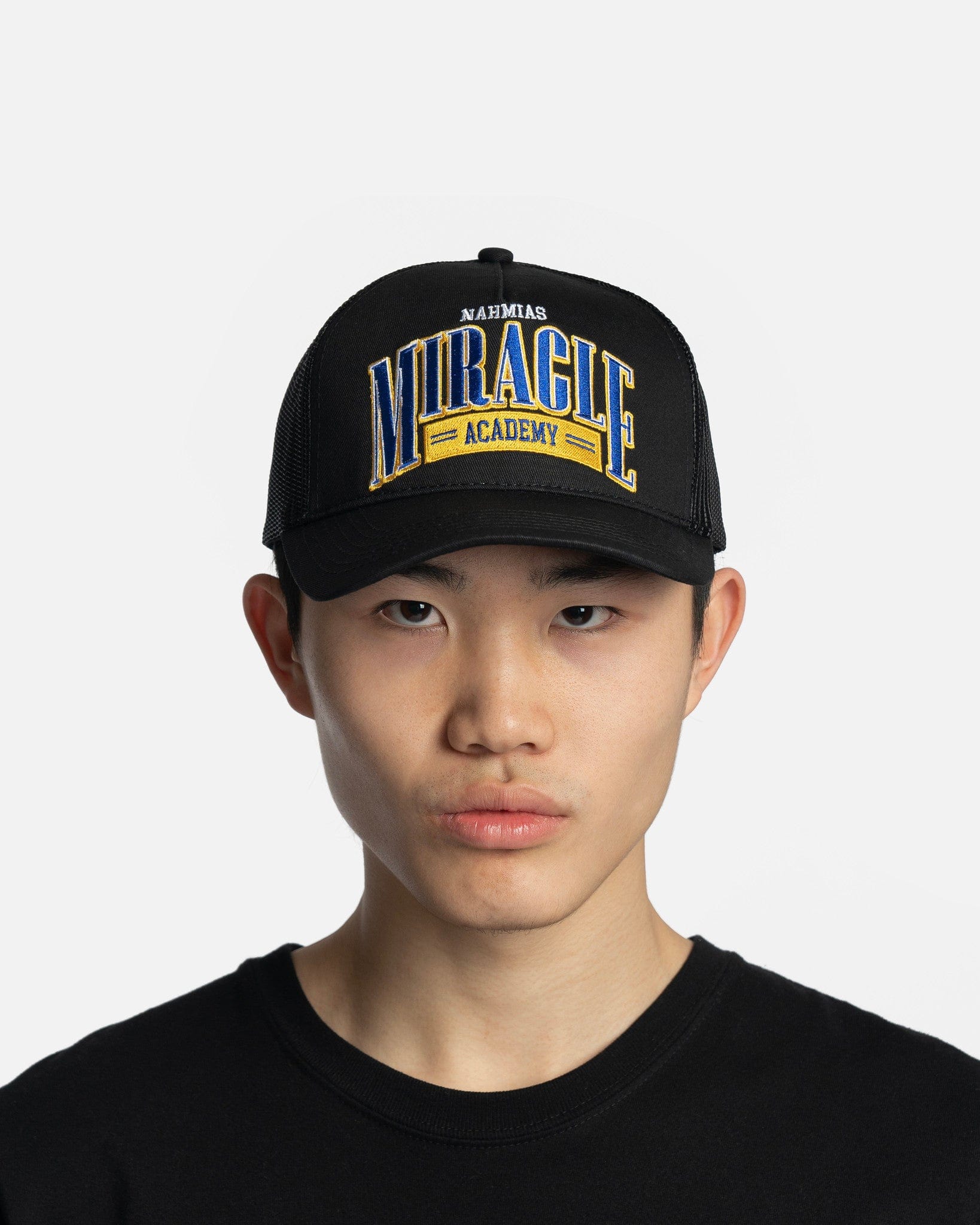 Nahmias Men's Hats Miracle Academy Varsity Trucker Hat in Navy