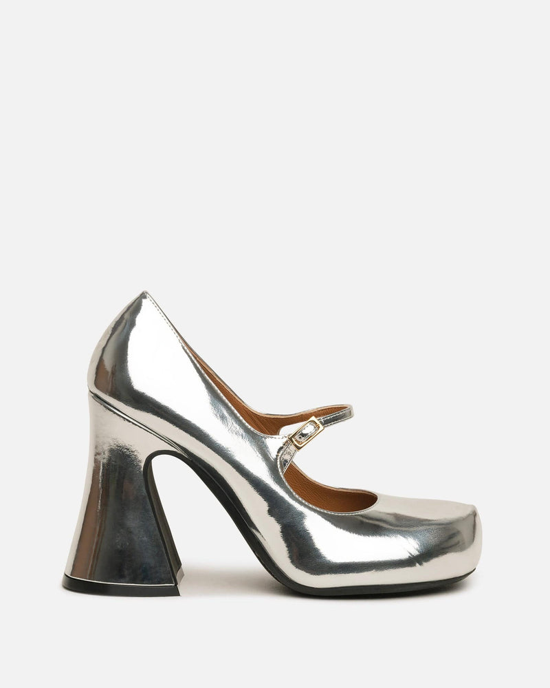 Marni Women Heels Mirrored Leather Mary Janes in Silver