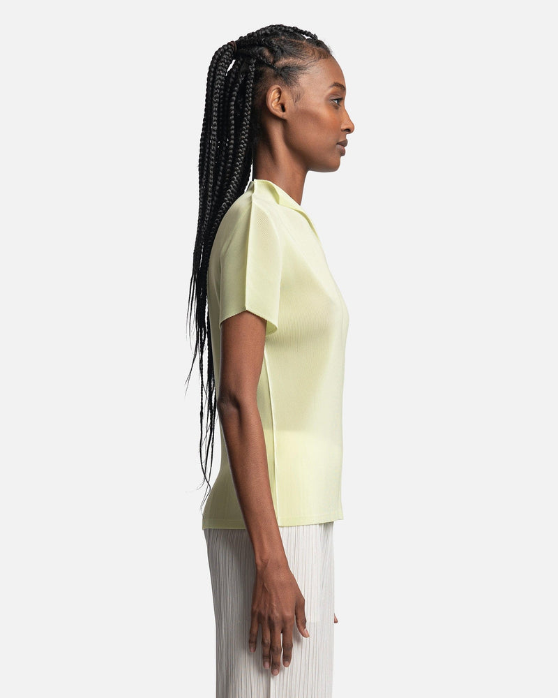 Pleats Please Issey Miyake Women Tops Mist Polo Top in Yellow Green
