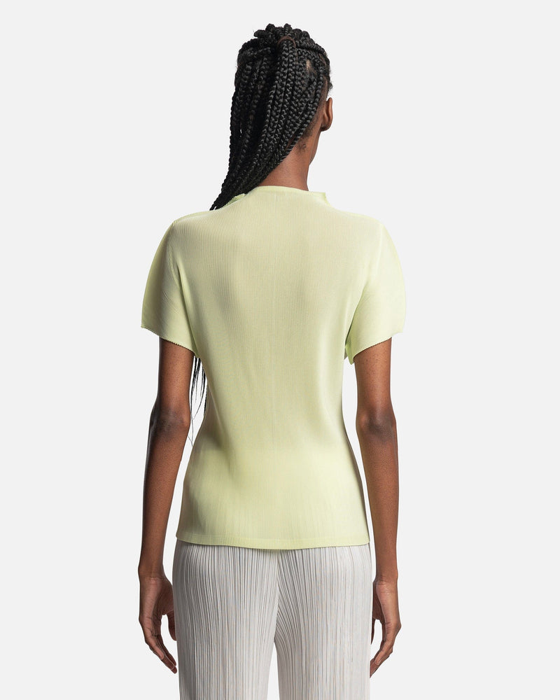 Pleats Please Issey Miyake Women Tops Mist Polo Top in Yellow Green