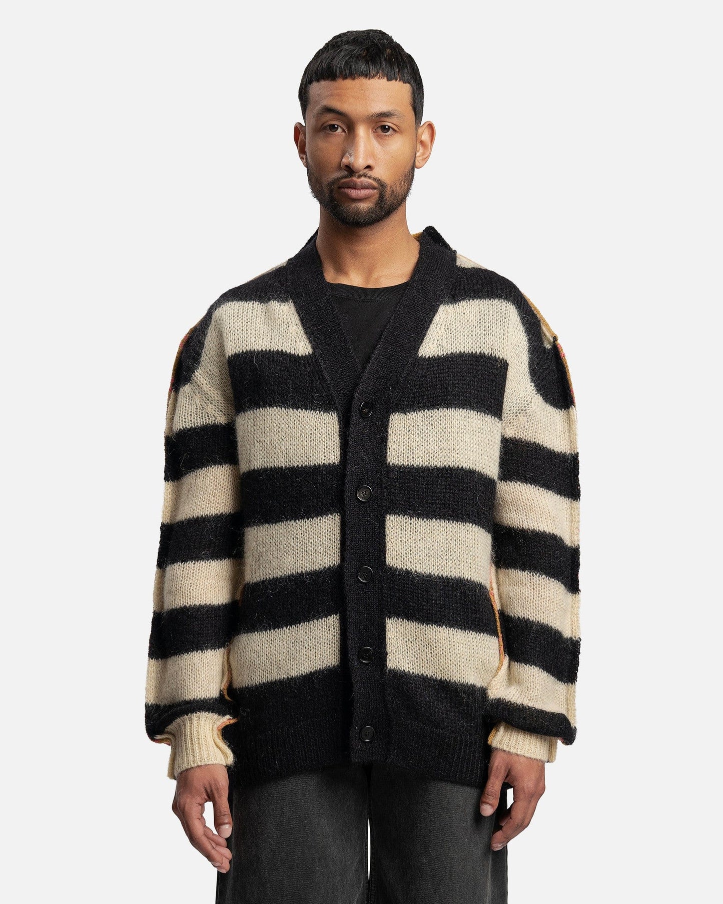 Marni Men's Sweater Mixed Striped Cardigan in Endive