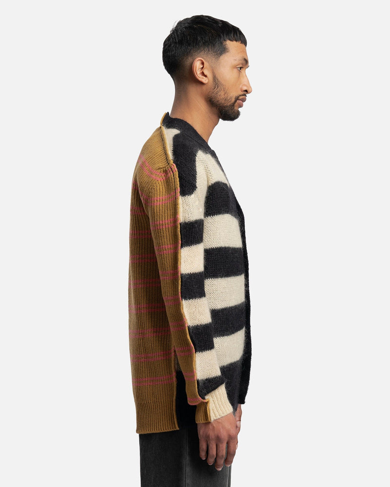 Marni Men's Sweater Mixed Striped Cardigan in Endive