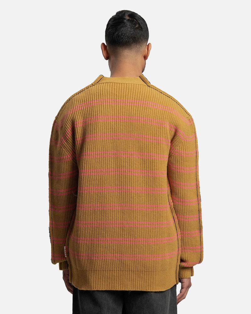 Marni Men's Sweater Mixed Striped Cardigan in Endive