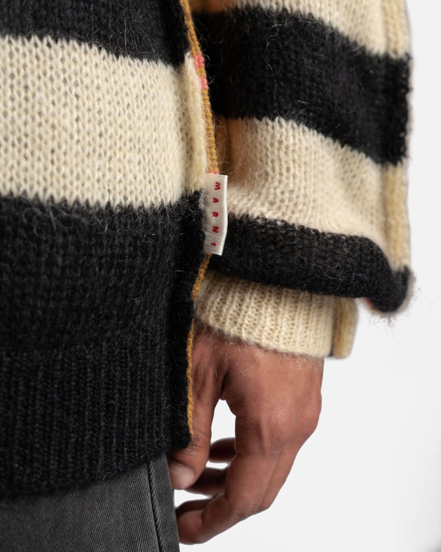 Marni Men's Sweater Mixed Striped Cardigan in Endive