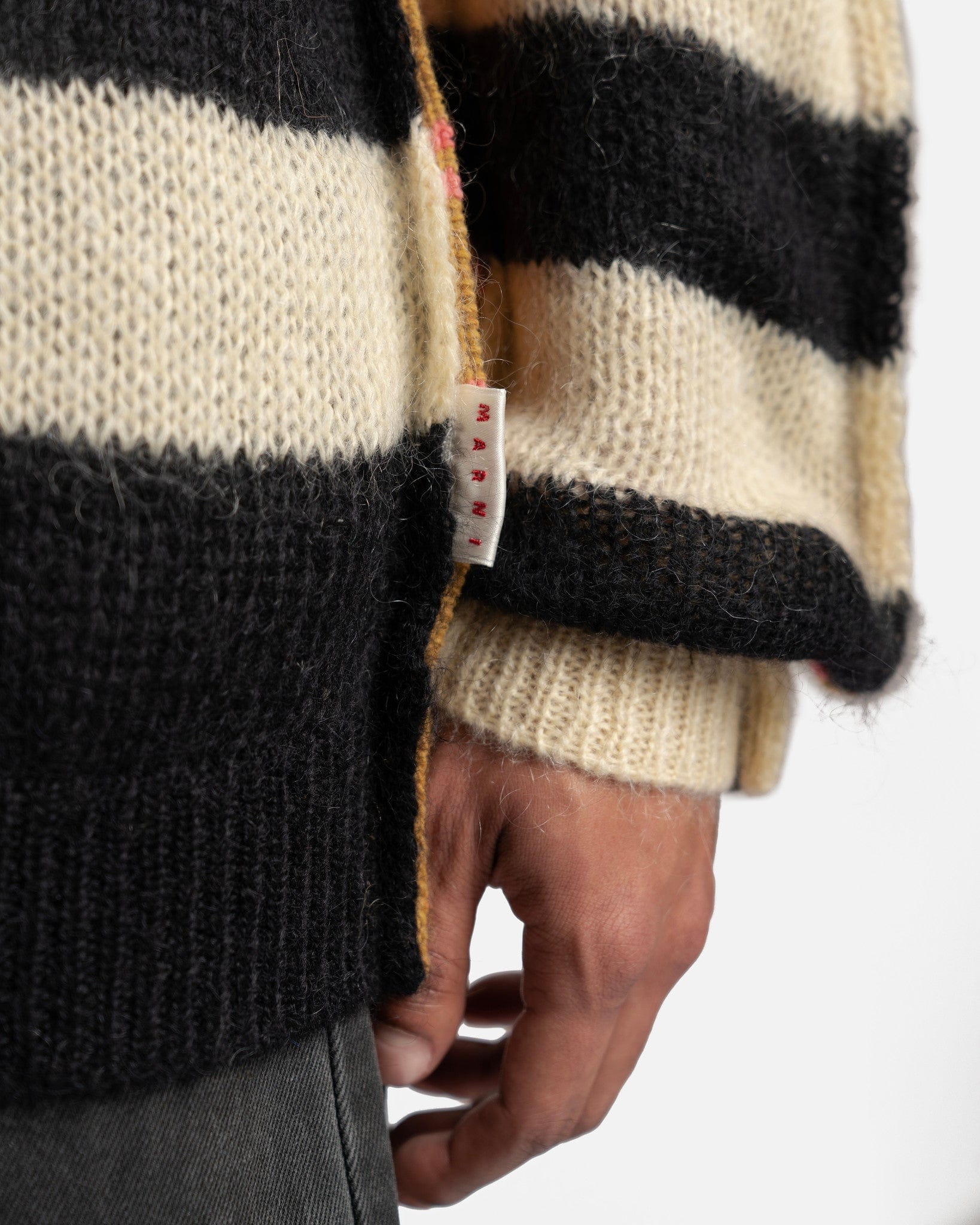Marni Men's Sweater Mixed Striped Cardigan in Endive