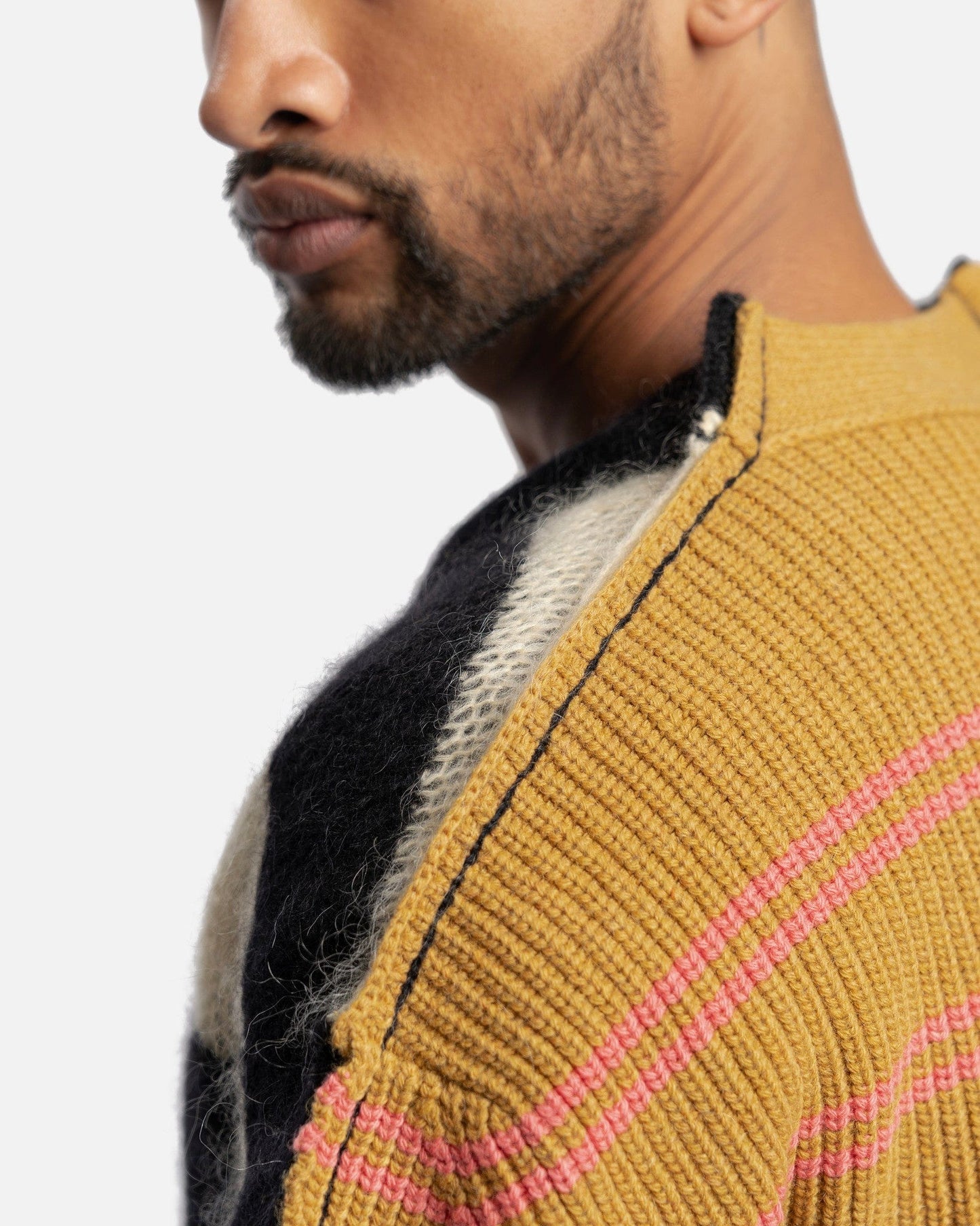 Marni Men's Sweater Mixed Striped Cardigan in Endive