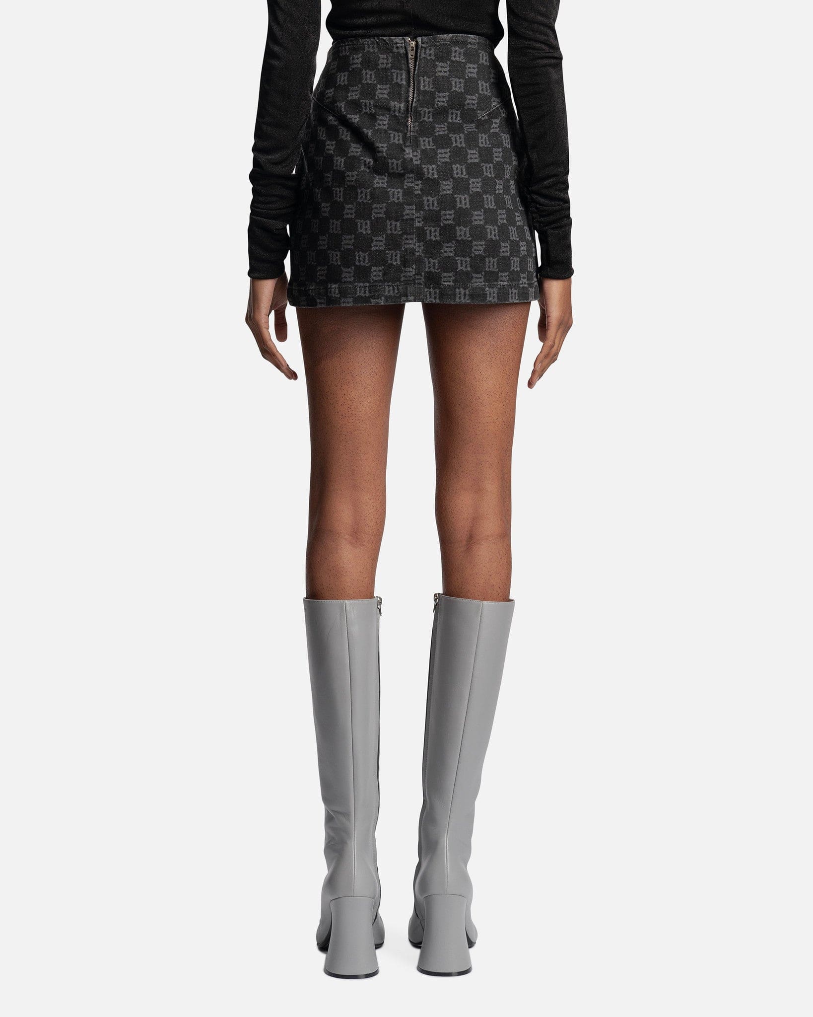 MISBHV Women Skirts Monogram Denim Mini Skirt in Black