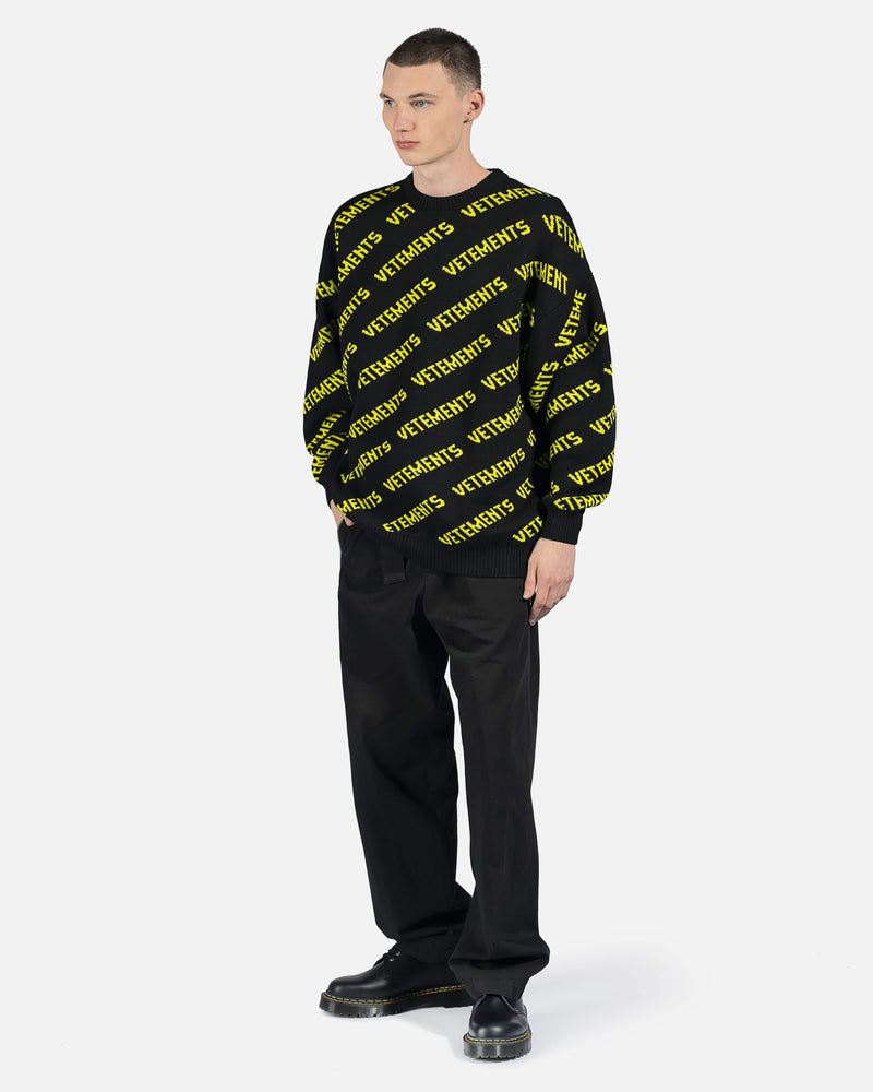 VETEMENTS Men's Sweatshirts Monogram Knitted Sweater in Black/Yellow
