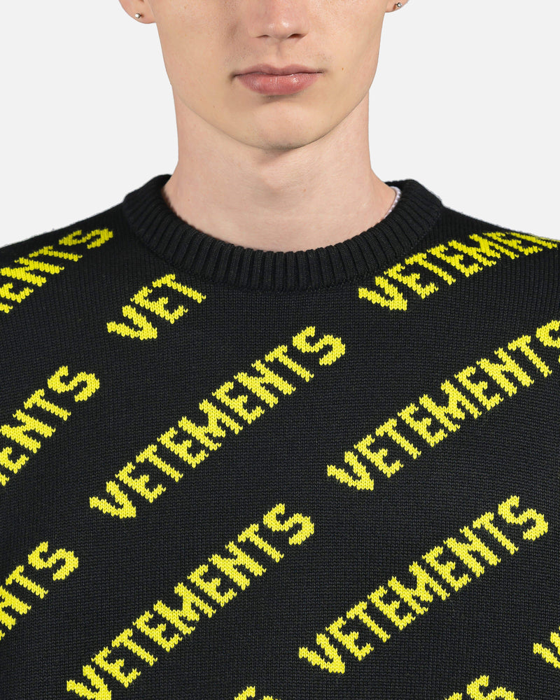 VETEMENTS Men's Sweatshirts Monogram Knitted Sweater in Black/Yellow