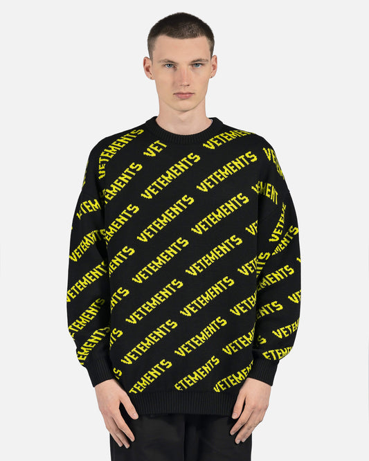 VETEMENTS Men's Sweatshirts Monogram Knitted Sweater in Black/Yellow