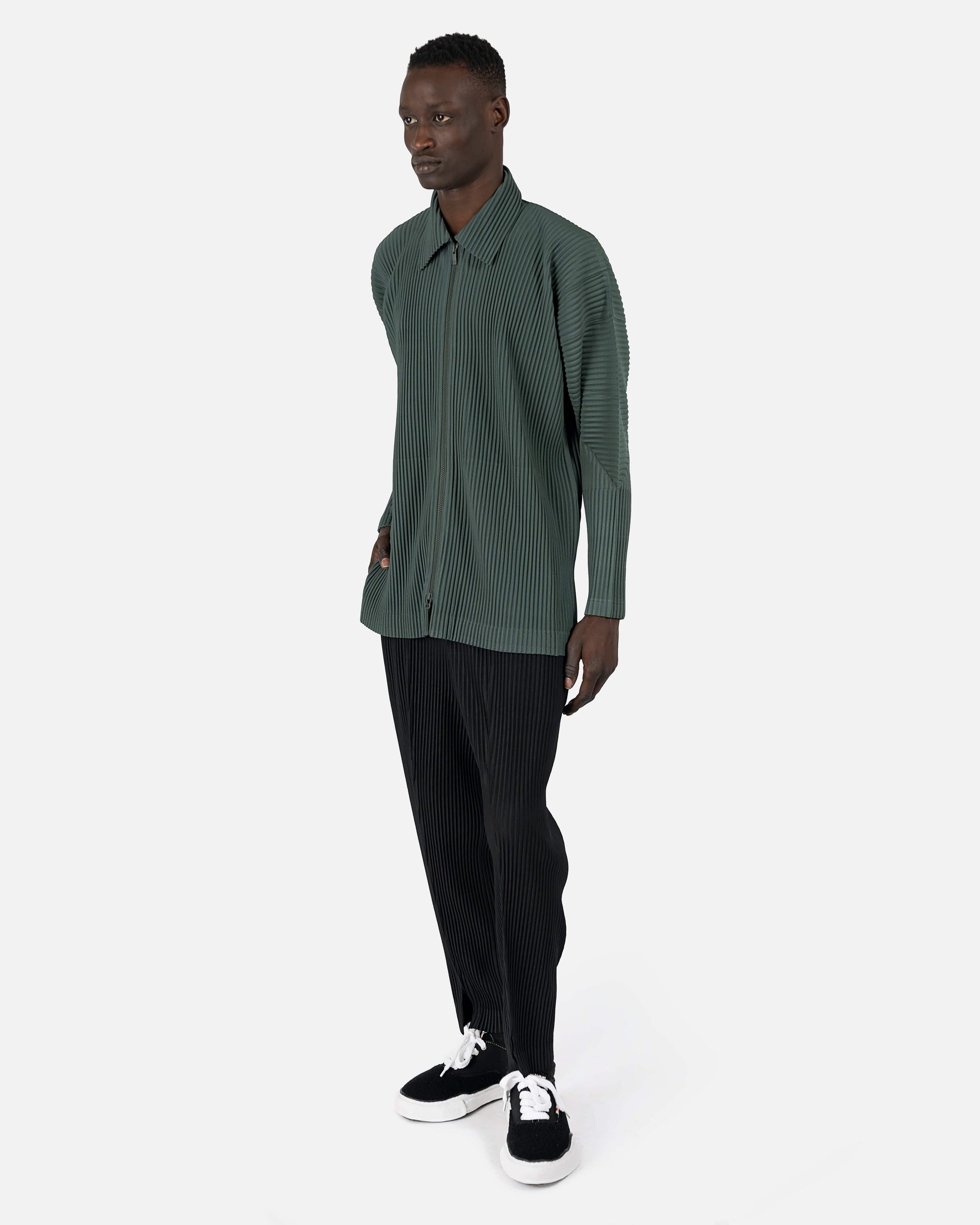 Homme Plissé Issey Miyake mens sweater Monthly Colors January Cardigan in Slate Green