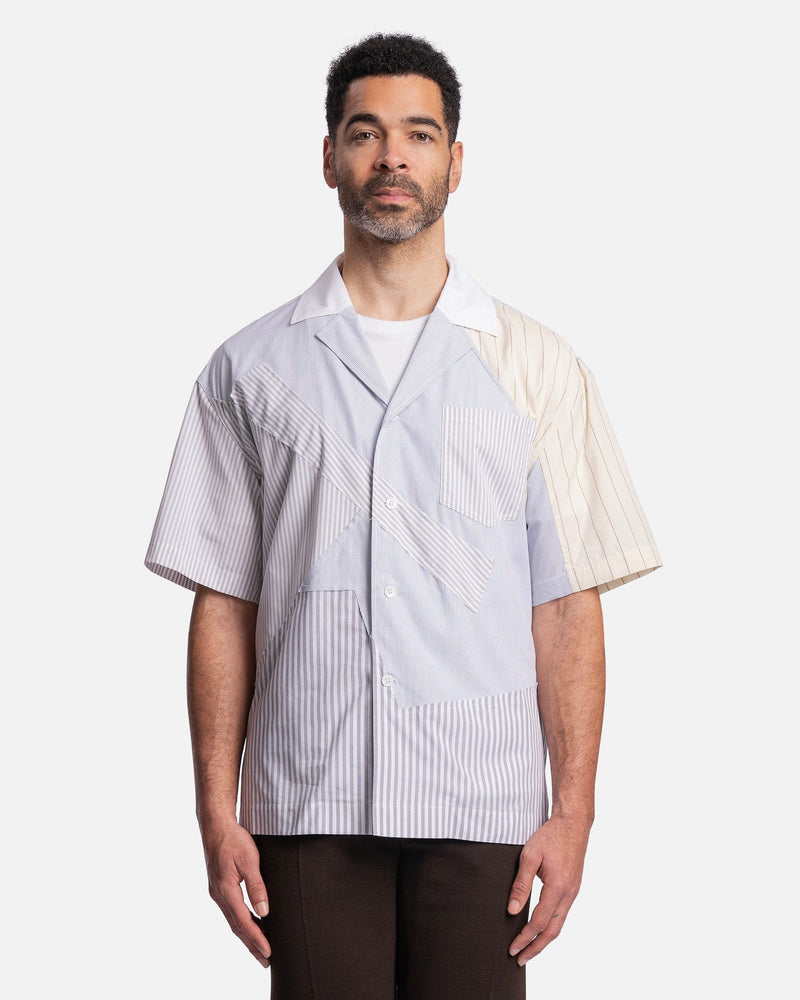 Feng Chen Wang Men's Shirts Multi Stripe Patchwork Shirt in Grey