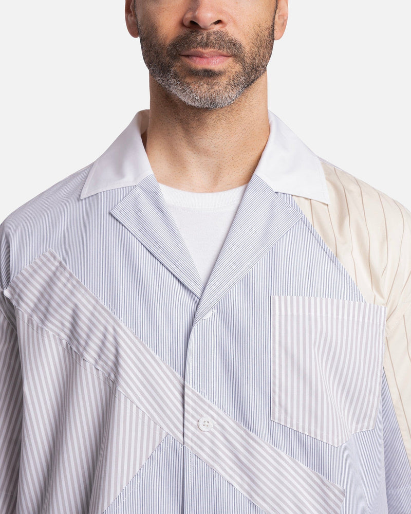 Feng Chen Wang Men's Shirts Multi Stripe Patchwork Shirt in Grey