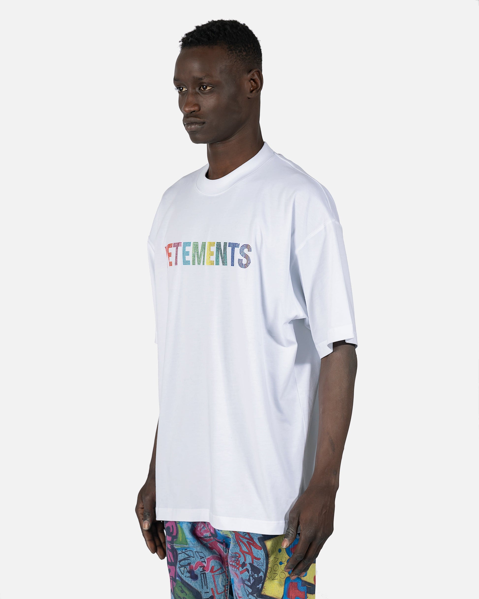 VETEMENTS Men's T-Shirts Multicolor Crystal Logo T-Shirt in White