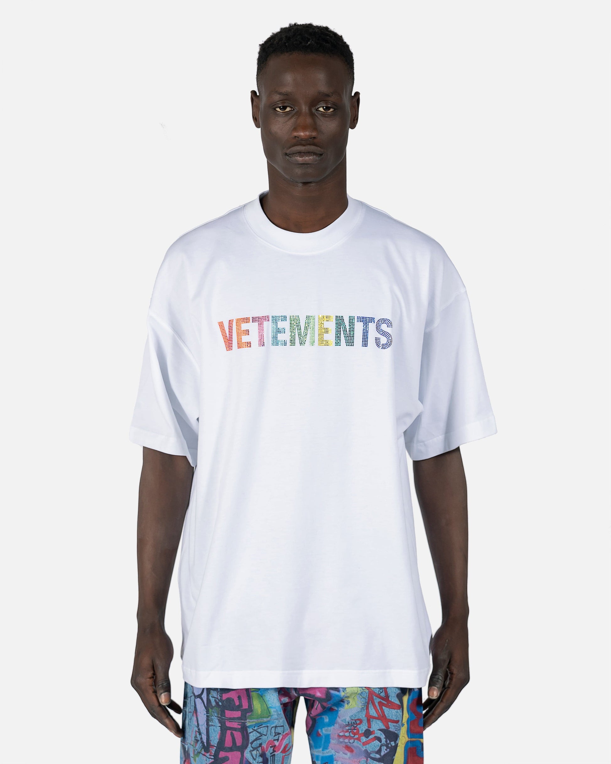 VETEMENTS Men's T-Shirts Multicolor Crystal Logo T-Shirt in White