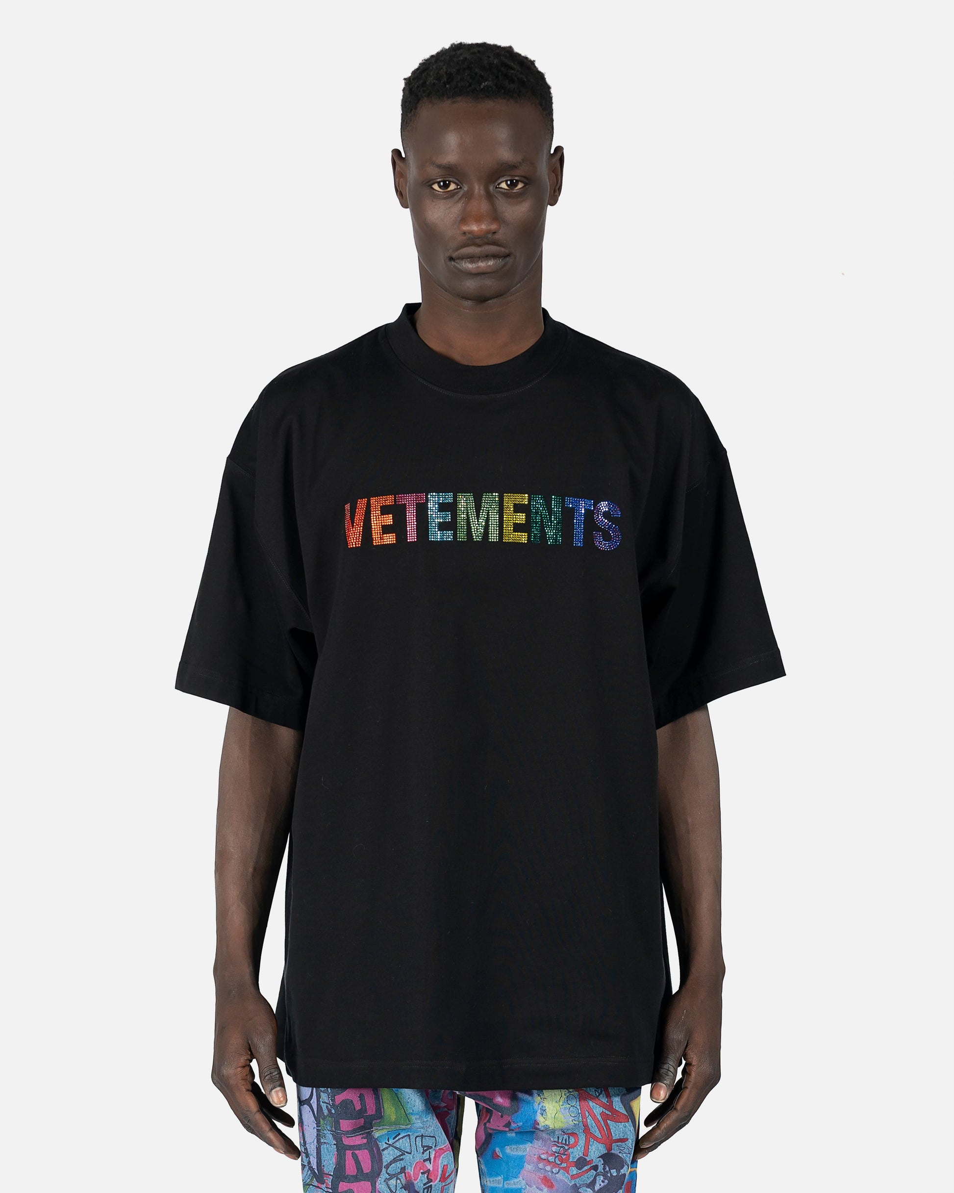 Multicolor Crystal Logo T-Shirt in Black